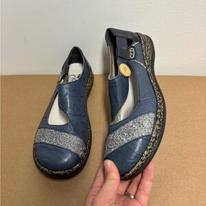 Rieker Women's Daisy 24 Slip On Blue Leather Sandal Shoes Size 40